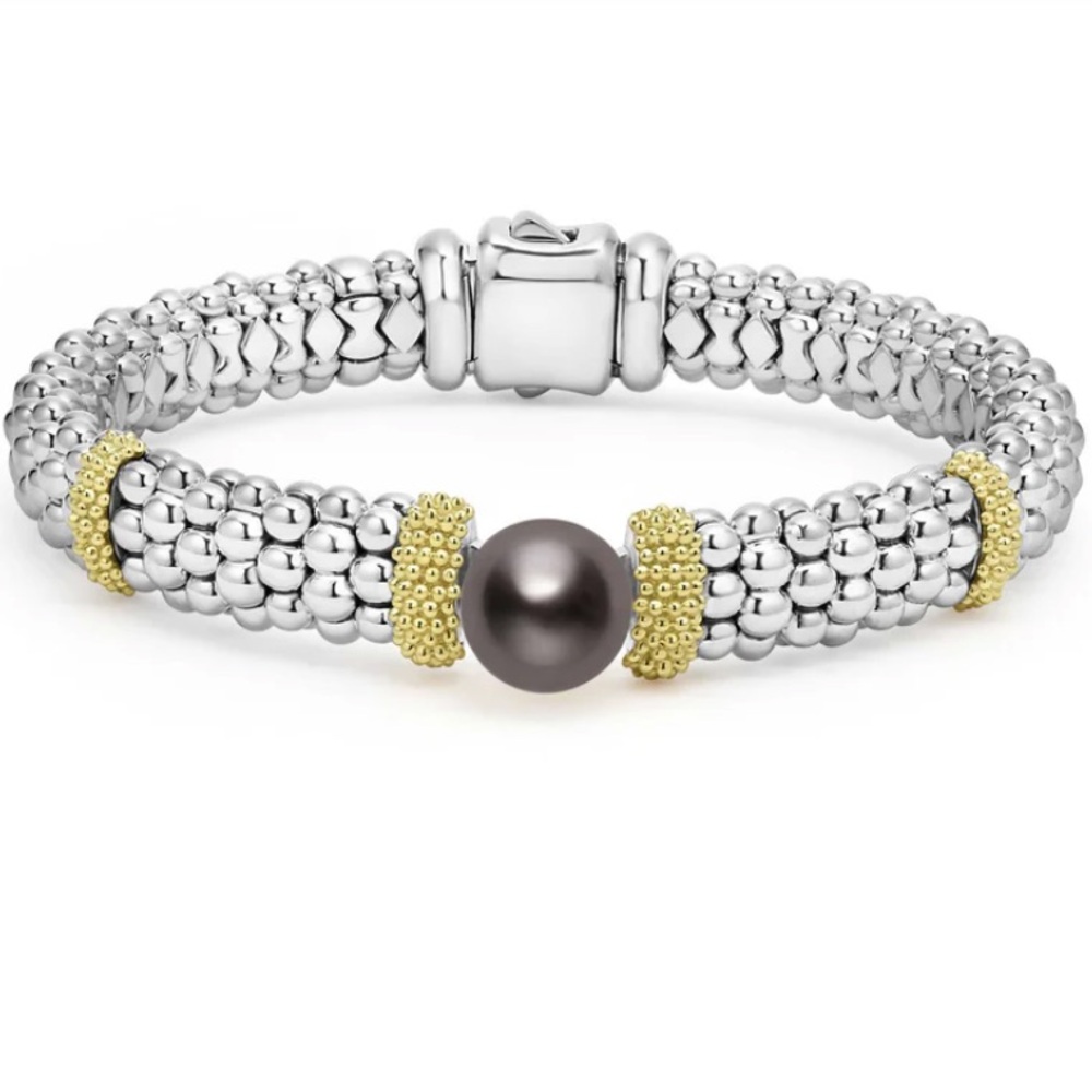 Lagos Sterling Silver and 18K Gold Bracelet with Black Tahitian Pearl